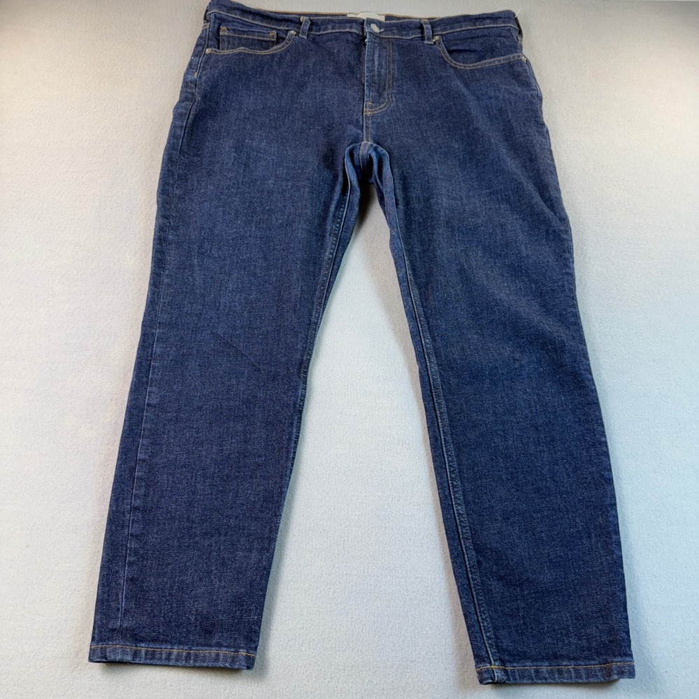 Everlane Straight Leg Jeans Women Mid Rise Stretch Dark Blue Indigo Sz 33 Ankle